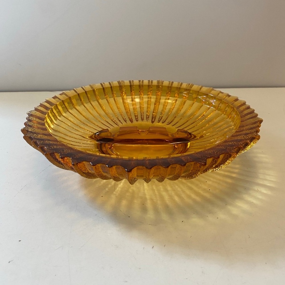 Vintage Amber ashtray bowl 9”